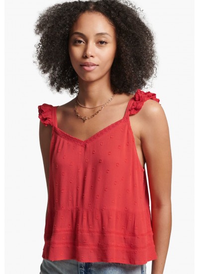 Γυναικείες Μπλούζες - Τοπ Vintage.Broderie Κόκκινο Βισκόζη Superdry