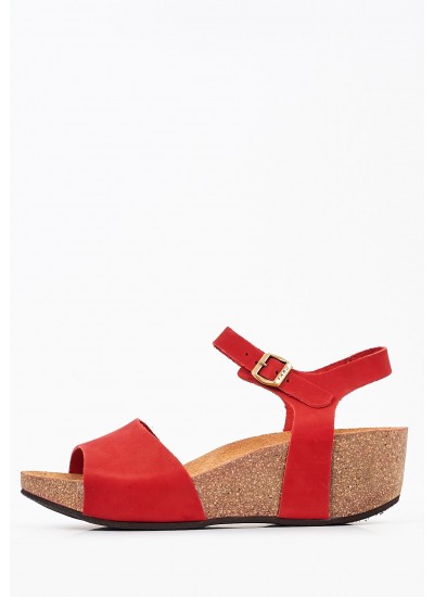 Women Platforms Low 59F9 Red Nubuck Leather Frau