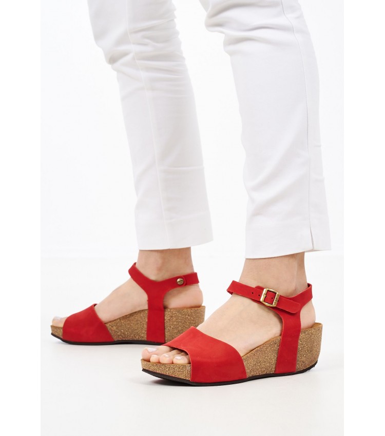 Women Platforms Low 59F9 Red Nubuck Leather Frau