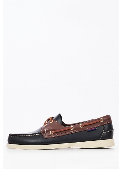 Men Sailing shoes Portland.Lea Black Leather Sebago