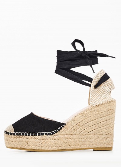 Women Espadrilles 4647 Black Suede Leather Mortoglou