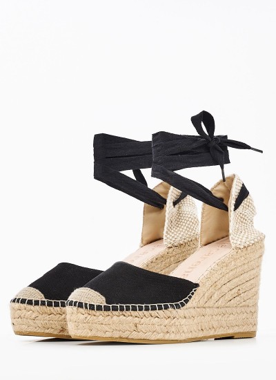 Women Espadrilles 4647 Black Suede Leather Mortoglou