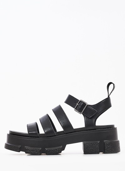 Women Sandals Pioneer Black Leather Steve Madden