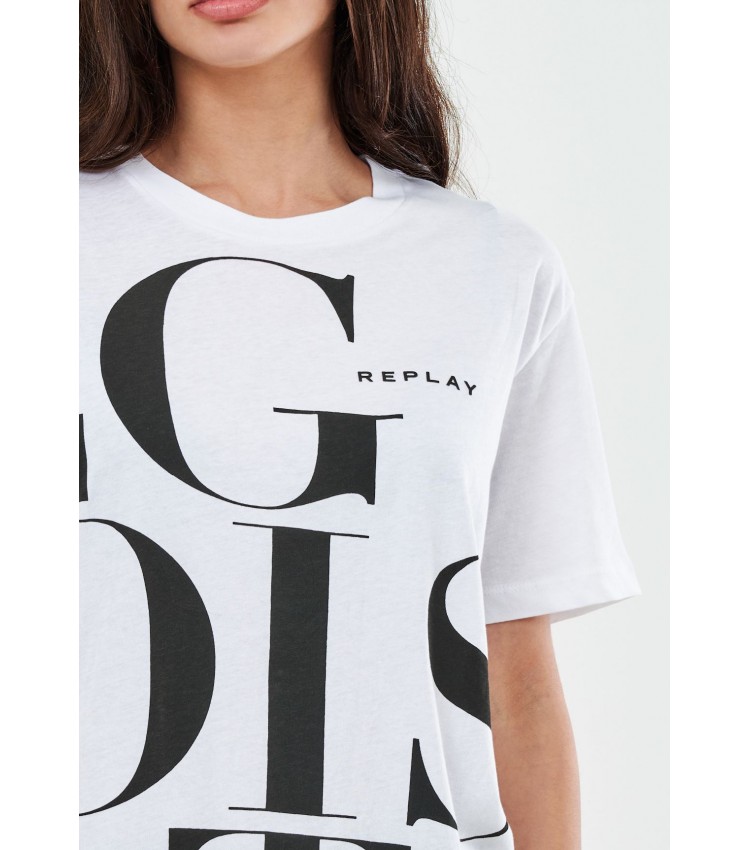Women T-Shirts - Tops Garment.Light White Cotton Replay
