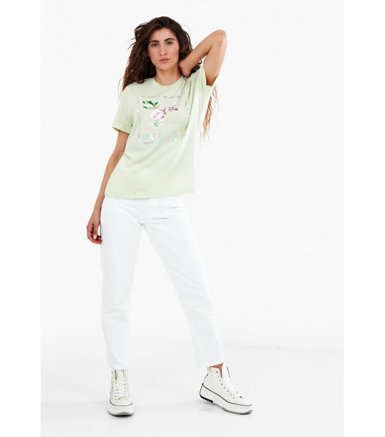 Women T-Shirts - Tops Lght.Jersey Green Cotton Replay