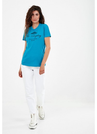 Women T-Shirts - Tops Light.Cotton Blue Cotton Replay