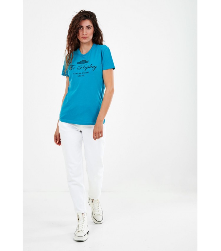 Women T-Shirts - Tops Light.Cotton Blue Cotton Replay