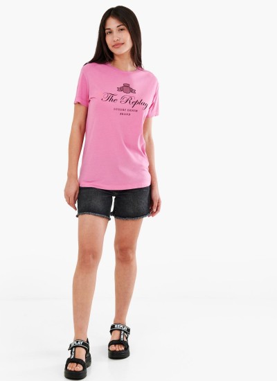 Γυναικείες Μπλούζες - Τοπ Light.Cotton Ροζ Βαμβάκι Replay