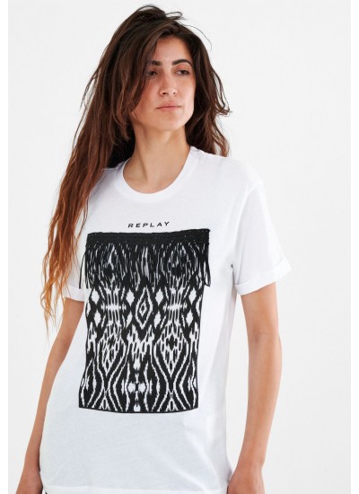 Women T-Shirts - Tops Pattern.Jersey White Cotton Replay