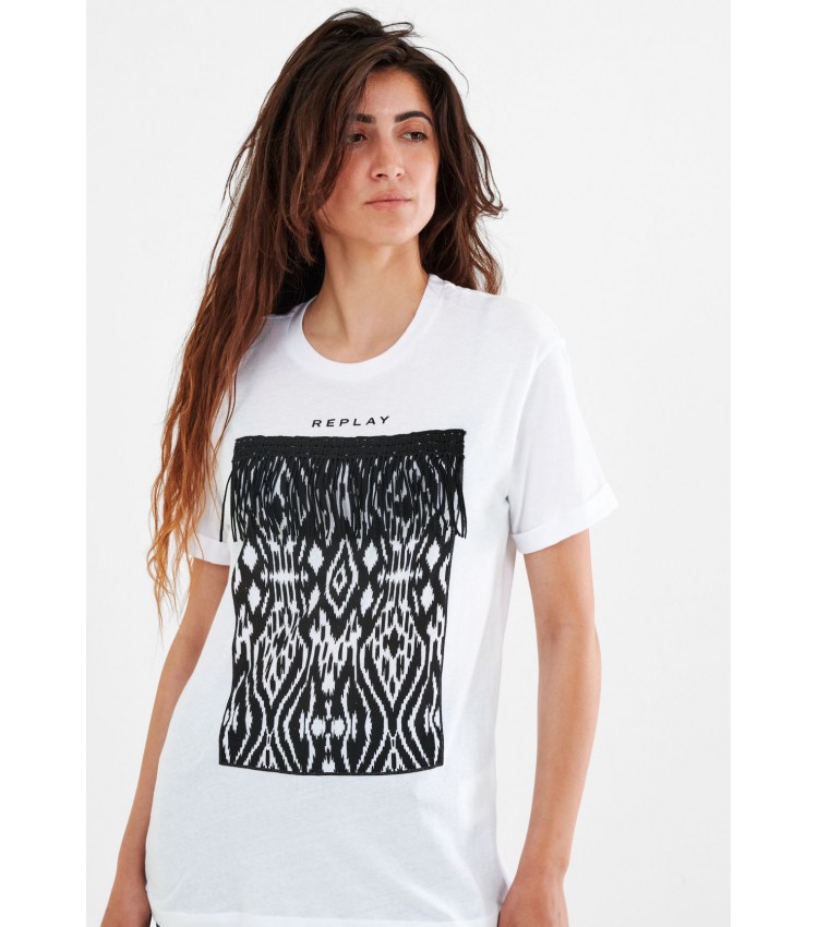 Women T-Shirts - Tops Pattern.Jersey White Cotton Replay