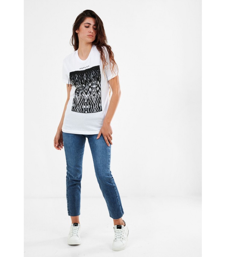 Women T-Shirts - Tops Pattern.Jersey White Cotton Replay