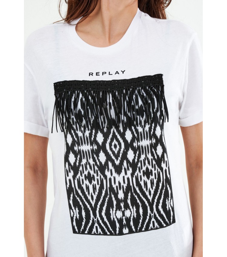 Women T-Shirts - Tops Pattern.Jersey White Cotton Replay