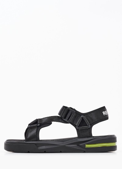 Men Flip Flops & Sandals Ulisse.Tape Black Eco-Leather Replay
