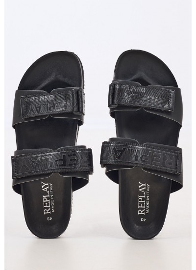 Men Flip Flops & Sandals Ulisse.Tape Black Eco-Leather Replay