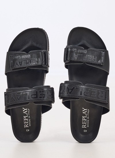 Men Flip Flops & Sandals Ulisse.Tape Black Eco-Leather Replay