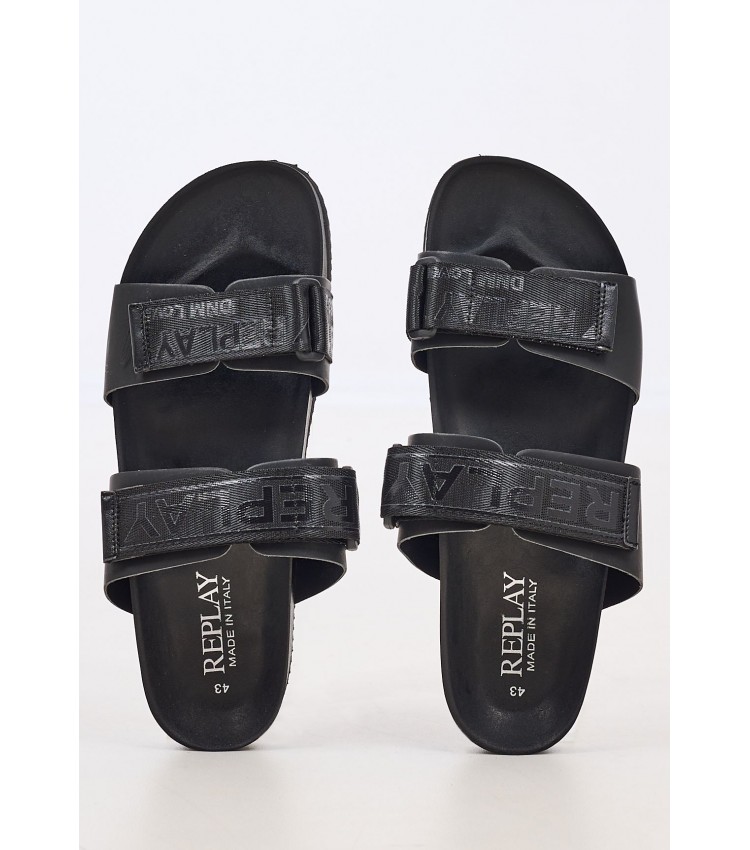 Men Flip Flops & Sandals Ulisse.Tape Black Eco-Leather Replay