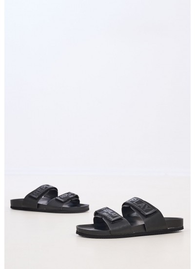 Men Flip Flops & Sandals Ulisse.Tape Black Eco-Leather Replay