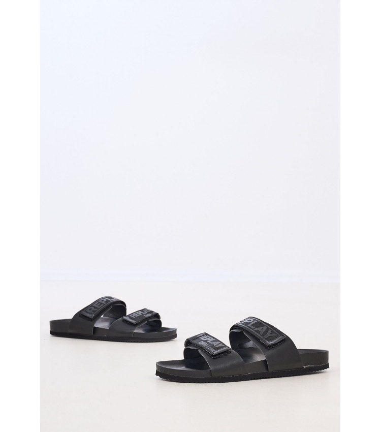 Men Flip Flops & Sandals Ulisse.Tape Black Eco-Leather Replay