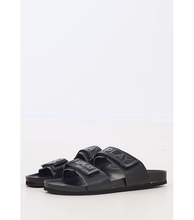 Men Flip Flops & Sandals Ulisse.Tape Black Eco-Leather Replay