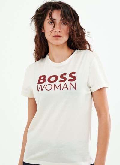 Γυναικείες Μπλούζες - Τοπ Elinea Εκρού Βαμβάκι Boss