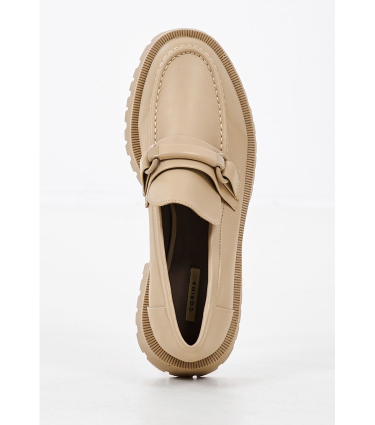 Women Moccasins 2576 Beige ECOleather Mortoglou