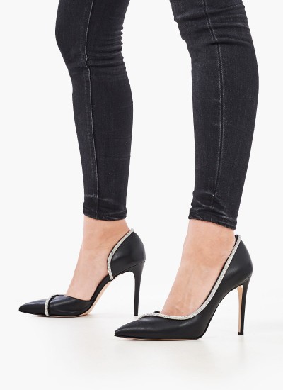 Women Sandals 1039 Black Leather Mortoglou