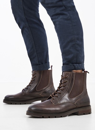 Ανδρικά Μποτάκια Chel.Boot Καφέ Δέρμα Tommy Hilfiger