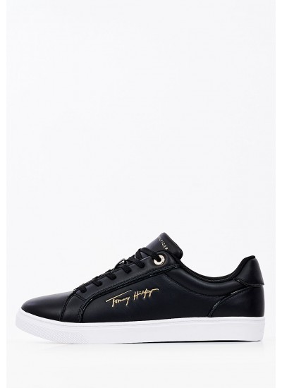 Γυναικεία Παπούτσια Casual Piping.Signature Μαύρο Δέρμα Tommy Hilfiger