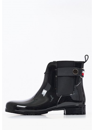 Γυναικεία Μποτάκια Rainboot.Detail Μαύρο Καουτσούκ Tommy Hilfiger