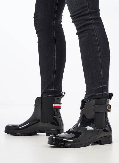 Γυναικεία Μποτάκια Rainboot.Detail Μαύρο Καουτσούκ Tommy Hilfiger