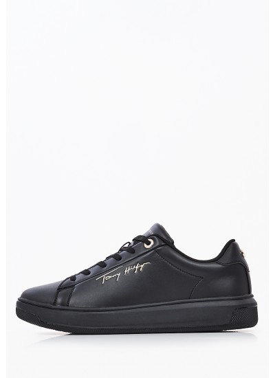 Γυναικεία Παπούτσια Casual Sign.Court Μαύρο Δέρμα Tommy Hilfiger