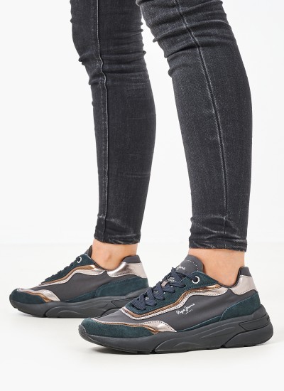 Γυναικεία Παπούτσια Casual Arrow.Pop Μαύρο Δέρμα Καστόρι Pepe Jeans