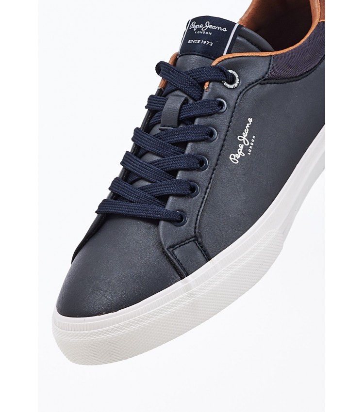 Men Casual Shoes Kenton.Court Blue Leather Pepe Jeans