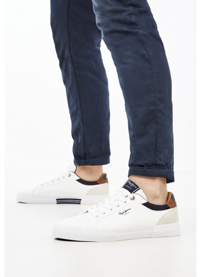 Ανδρικά Παπούτσια Casual Kenton.Court Άσπρο Δέρμα Pepe Jeans