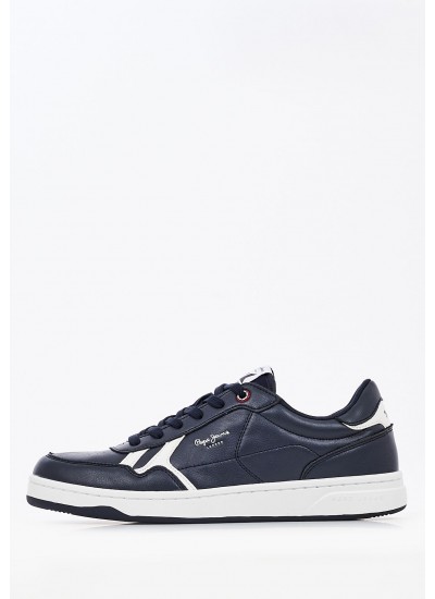 Men Casual Shoes Kore.Britt Blue Leather Pepe Jeans