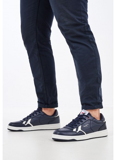 Men Casual Shoes Kore.Britt Blue Leather Pepe Jeans