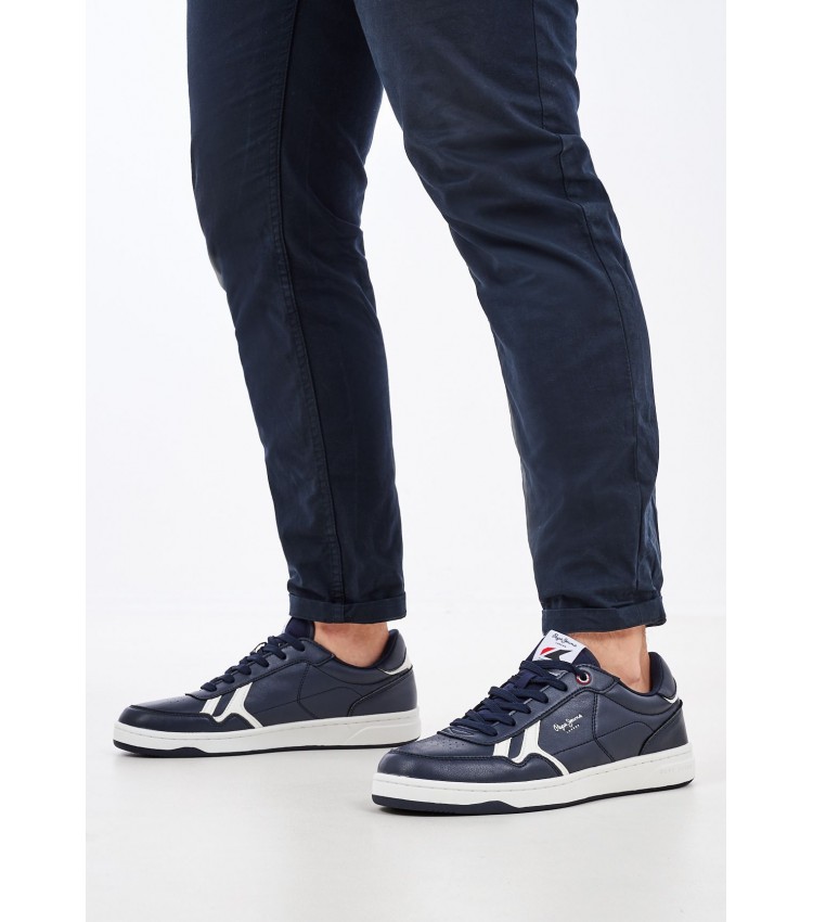 Men Casual Shoes Kore.Britt Blue Leather Pepe Jeans