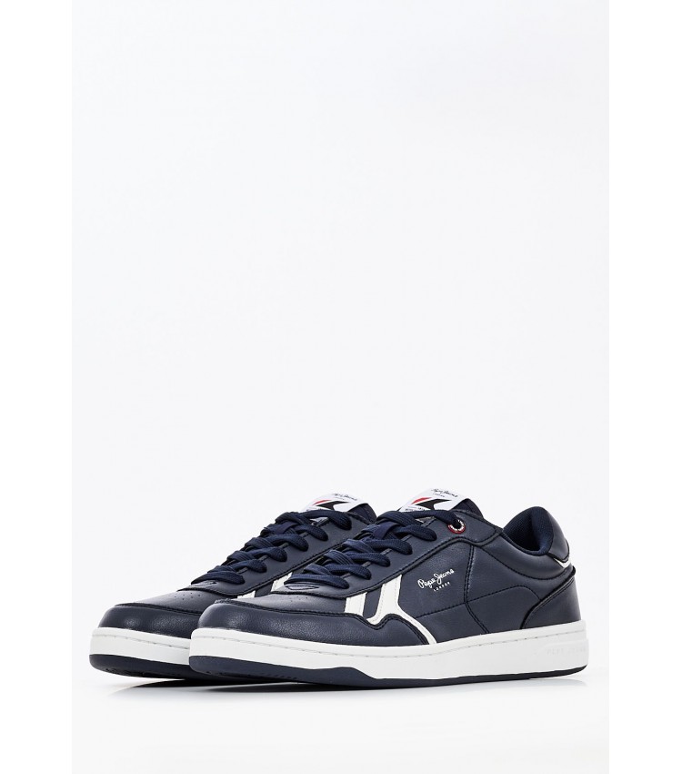 Men Casual Shoes Kore.Britt Blue Leather Pepe Jeans