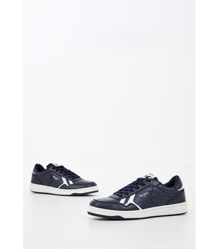 Men Casual Shoes Kore.Britt Blue Leather Pepe Jeans