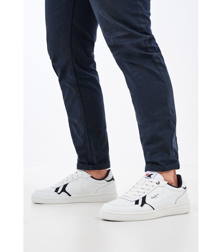 Men Casual Shoes Kore.Britt White Leather Pepe Jeans