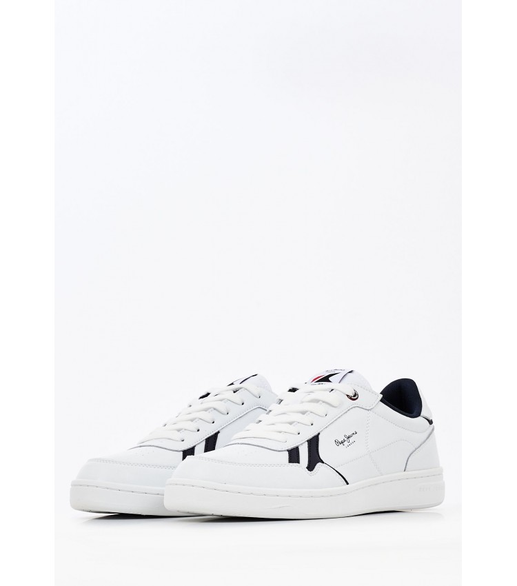 Men Casual Shoes Kore.Britt White Leather Pepe Jeans