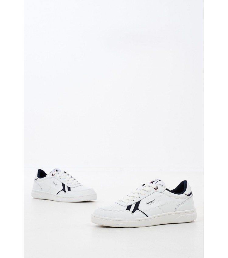 Men Casual Shoes Kore.Britt White Leather Pepe Jeans