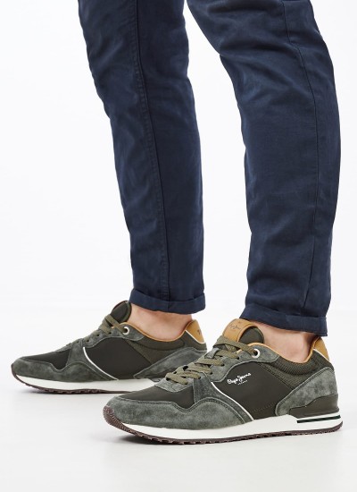 Ανδρικά Παπούτσια Casual London.City Λαδί Δέρμα Καστόρι Pepe Jeans