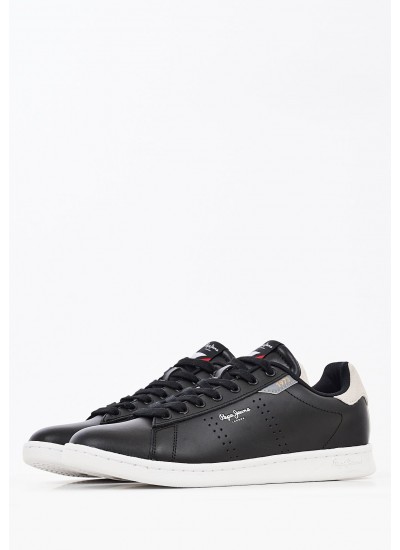 Men Casual Shoes Player.Basic Black Leather Pepe Jeans