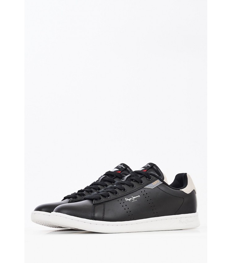Men Casual Shoes Player.Basic Black Leather Pepe Jeans