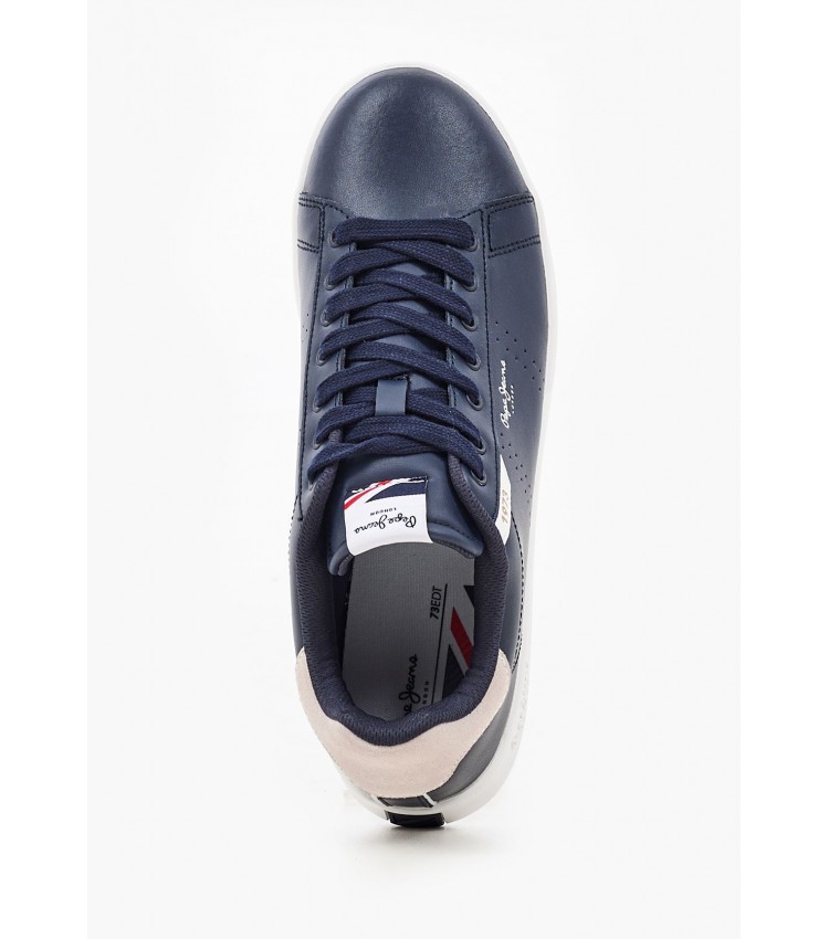 Men Casual Shoes Player.Basic Blue Leather Pepe Jeans