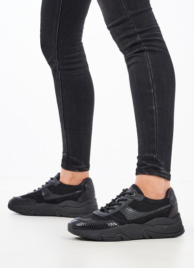 Γυναικεία Παπούτσια Casual D.Kristene Μαύρο Δέρμα Καστόρι Geox