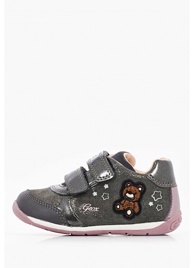 Kids Casual Shoes Each.Girl Grey Nubuck Leather Geox