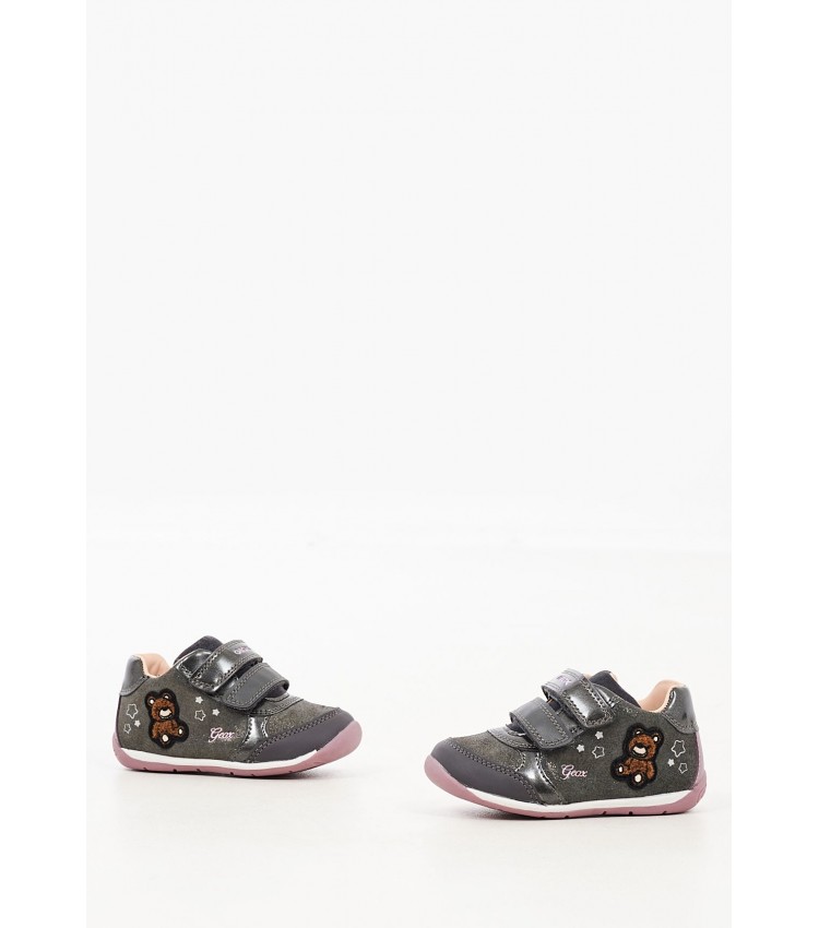 Kids Casual Shoes Each.Girl Grey Nubuck Leather Geox
