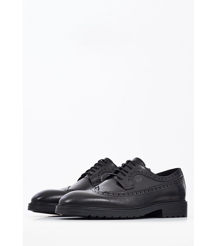Ανδρικά Παπούτσια Δετά U6983 Μαύρο Δέρμα Boss shoes